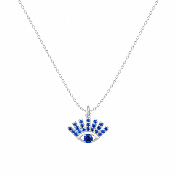 925 Sterling Silver Crown Eye Pendant Necklace - Silver Finish - front view