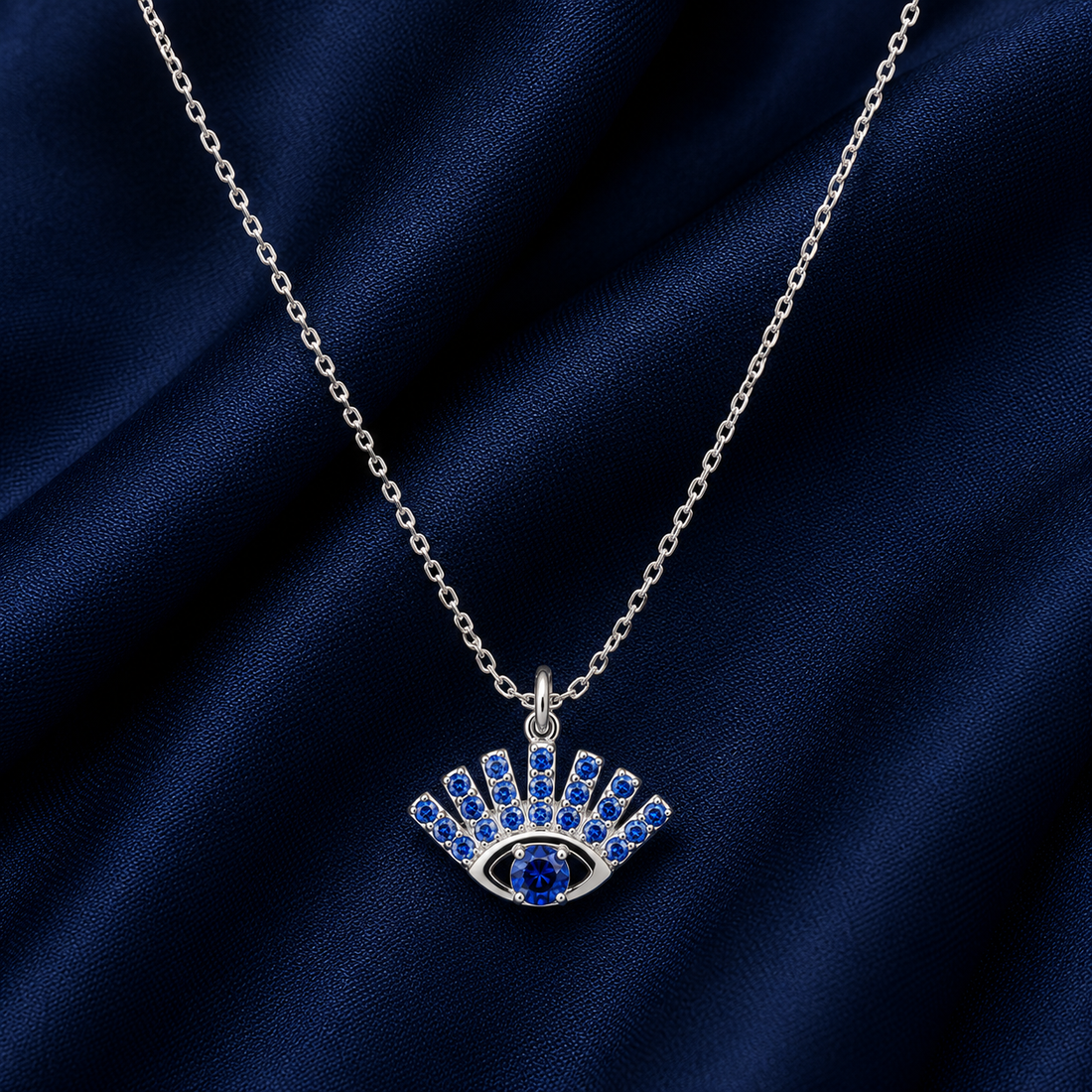 925 Sterling Silver Crown Eye Pendant Necklace - Silver Finish - alternate view