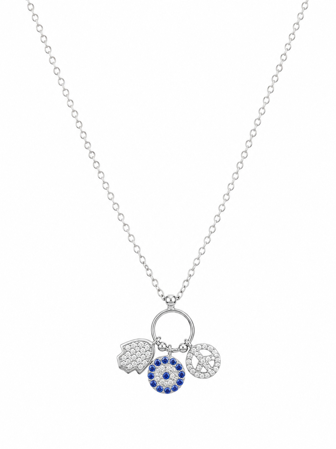 925 Sterling Silver Clover Halo Pendant Necklace - Silver Finish - front view