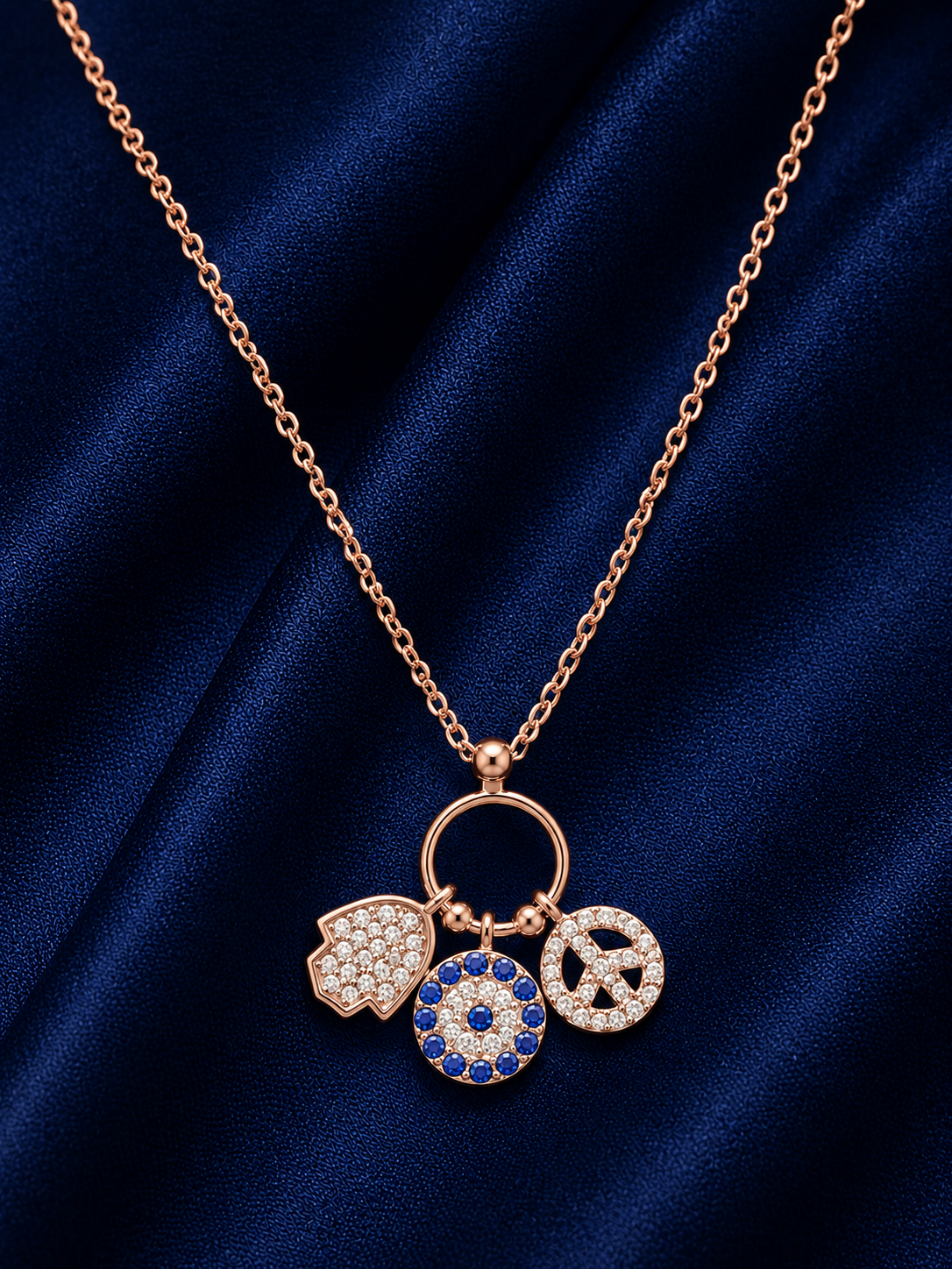 925 Sterling Silver Clover Halo Pendant Necklace - Rose Gold Finish - front view