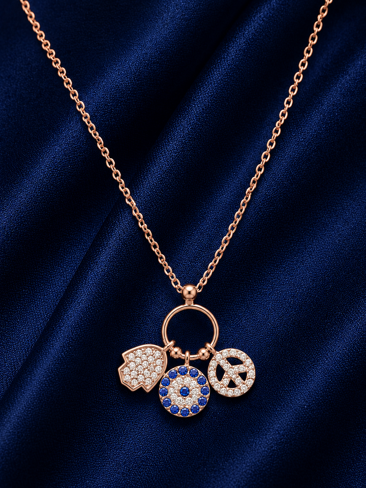 925 Sterling Silver Clover Halo Pendant Necklace - Rose Gold Finish - front view