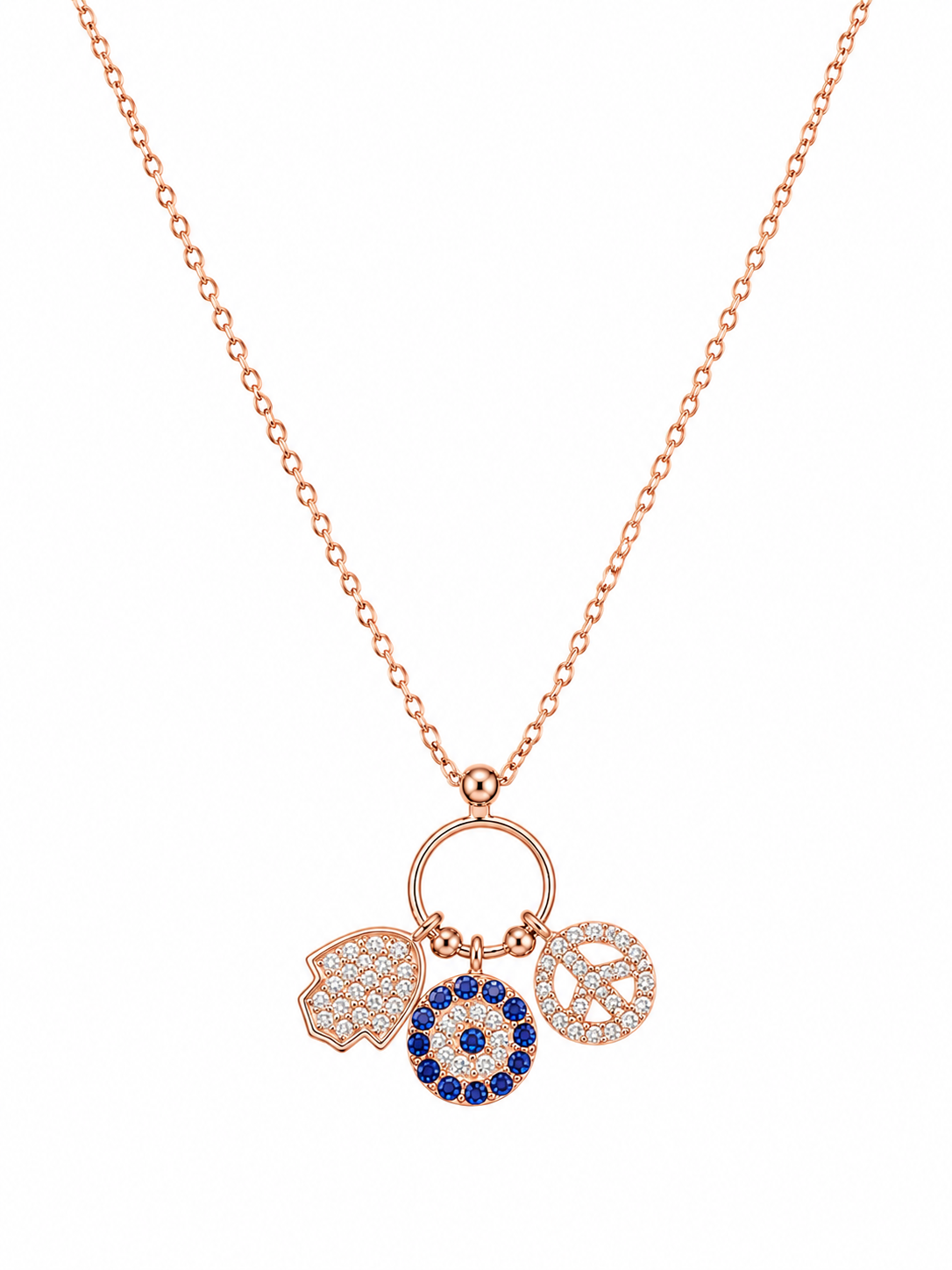 925 Sterling Silver Clover Halo Pendant Necklace - Rose Gold Finish - alternate view