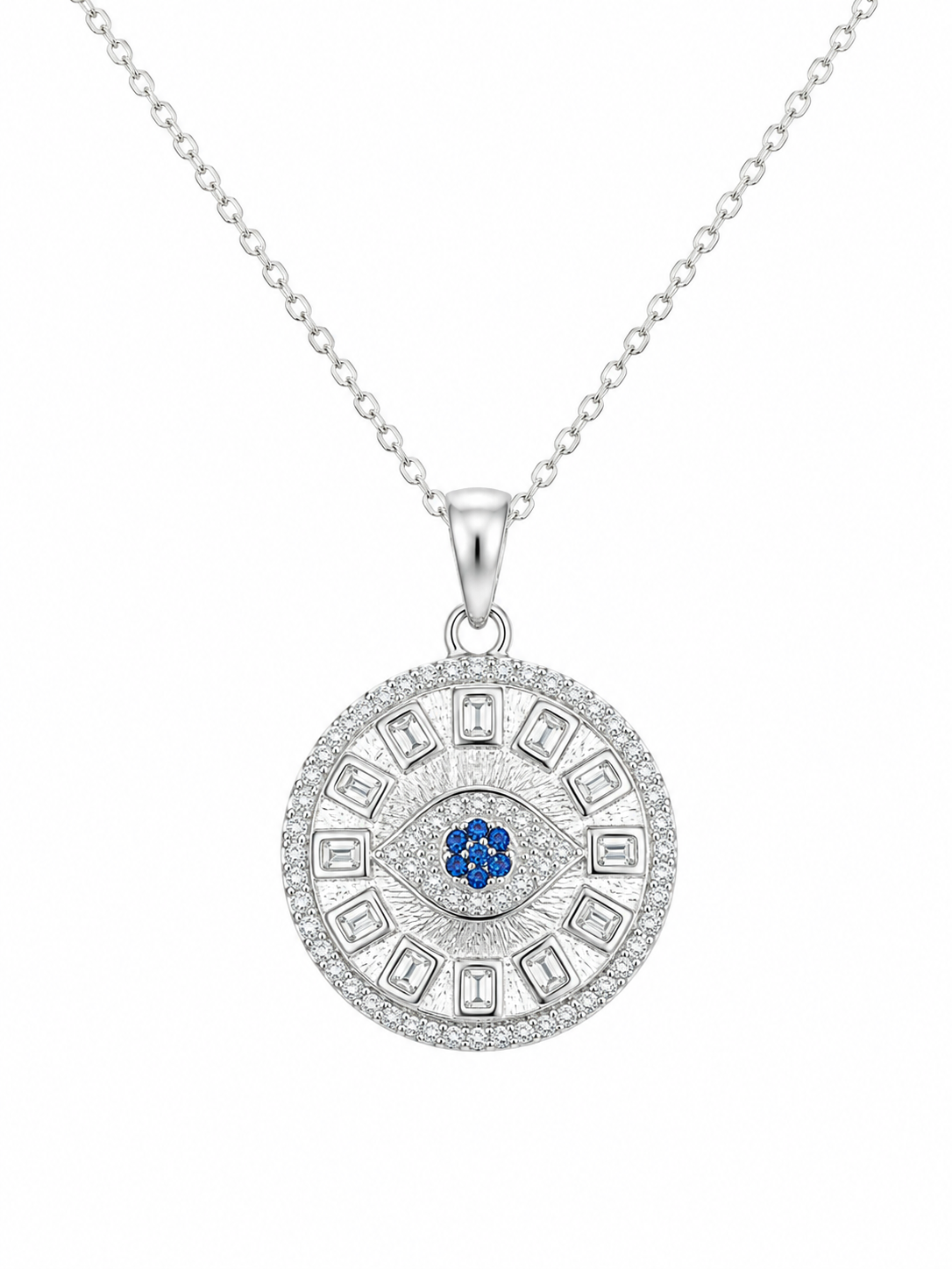 925 Sterling Silver Round Filigree Medallion Pendant Necklace - Silver Finish - front view