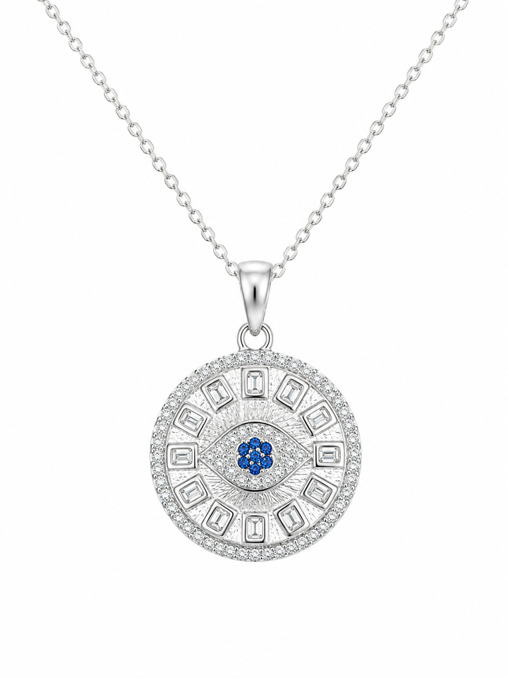 925 Sterling Silver Round Filigree Medallion Pendant Necklace - Silver Finish - front view