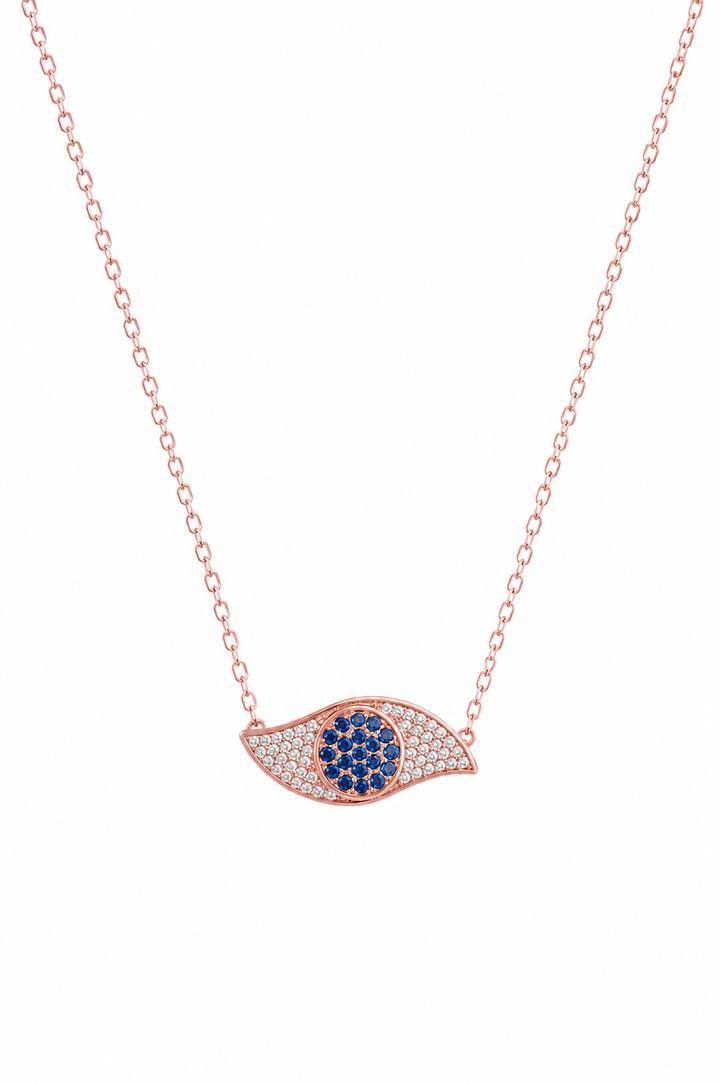 925 Sterling Silver Black Accent Bar Pendant Necklace - Rose Gold Finish - front view