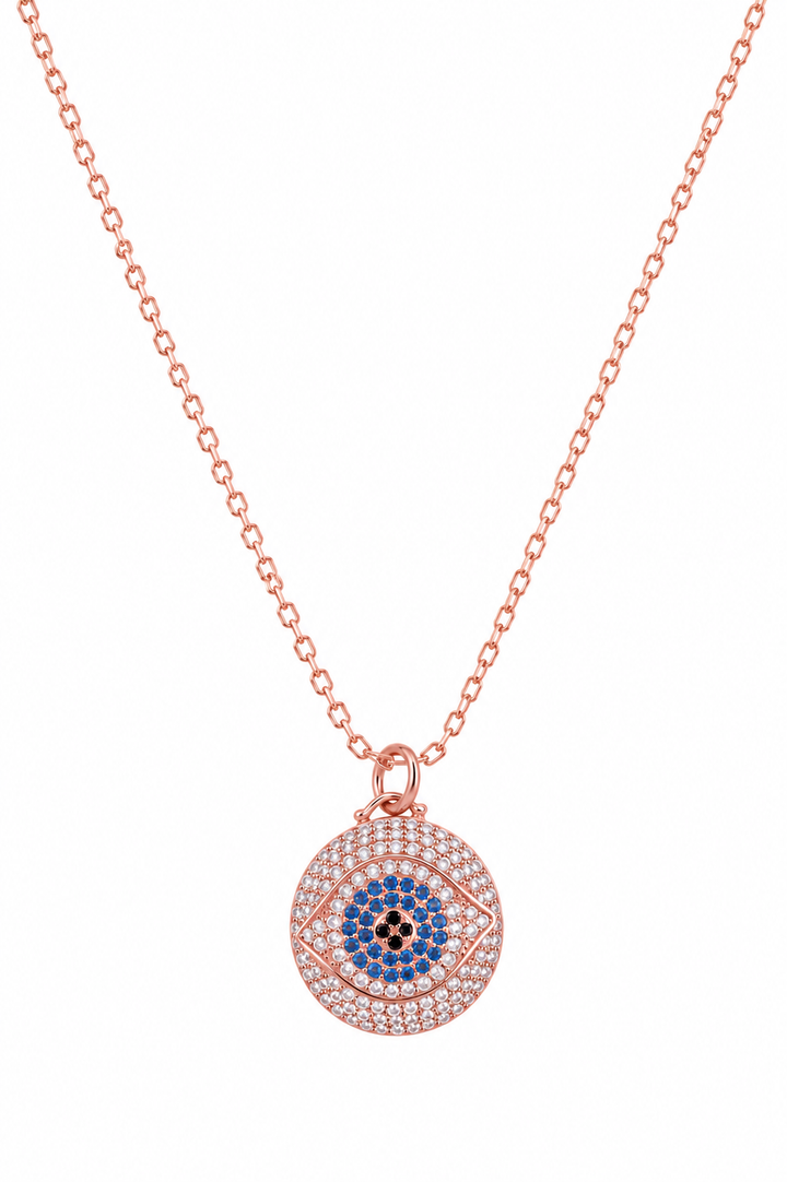 925 Sterling Silver Purple Round Halo Pendant Necklace - Rose Gold Finish - front view