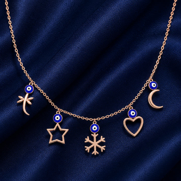 925 Sterling Silver Multicolor Charm Station Pendant Necklace - Rose Gold Finish - alternate view