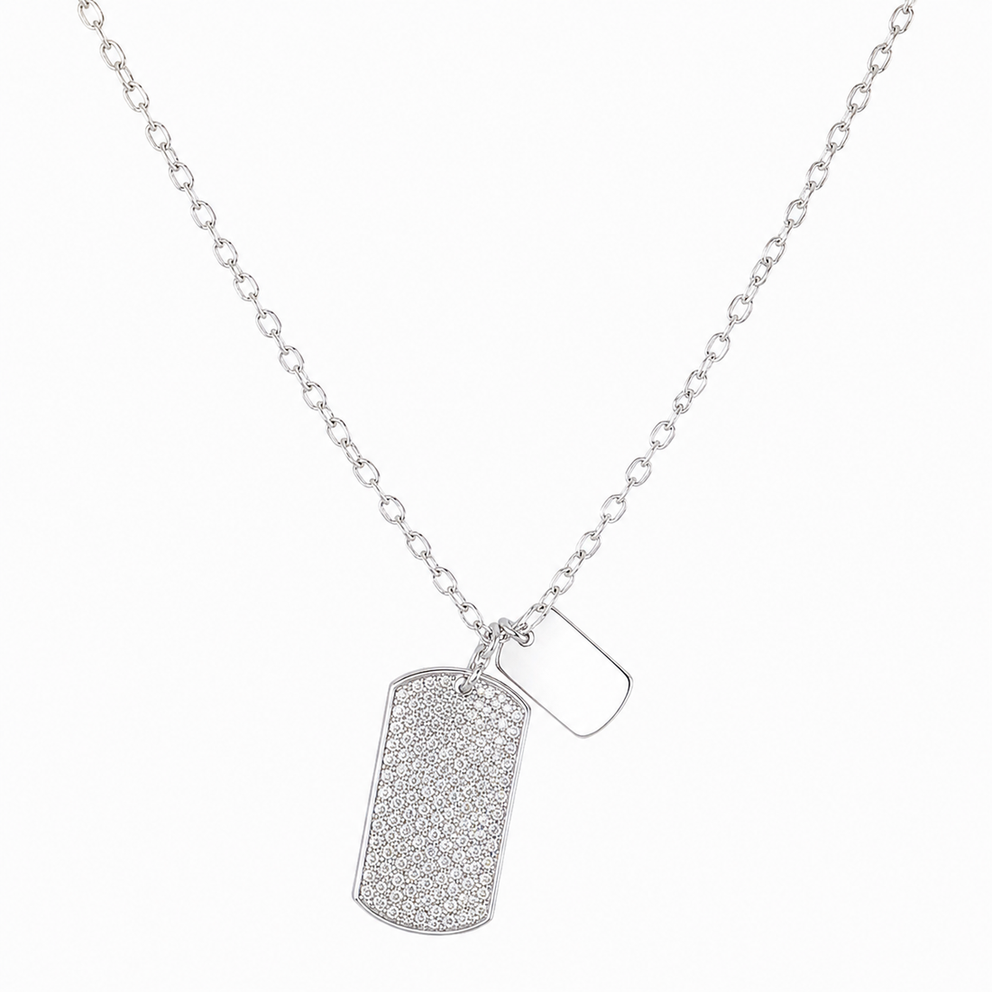 925 Sterling Silver Rectangular Tag Pendant Necklace - Silver Finish - front view
