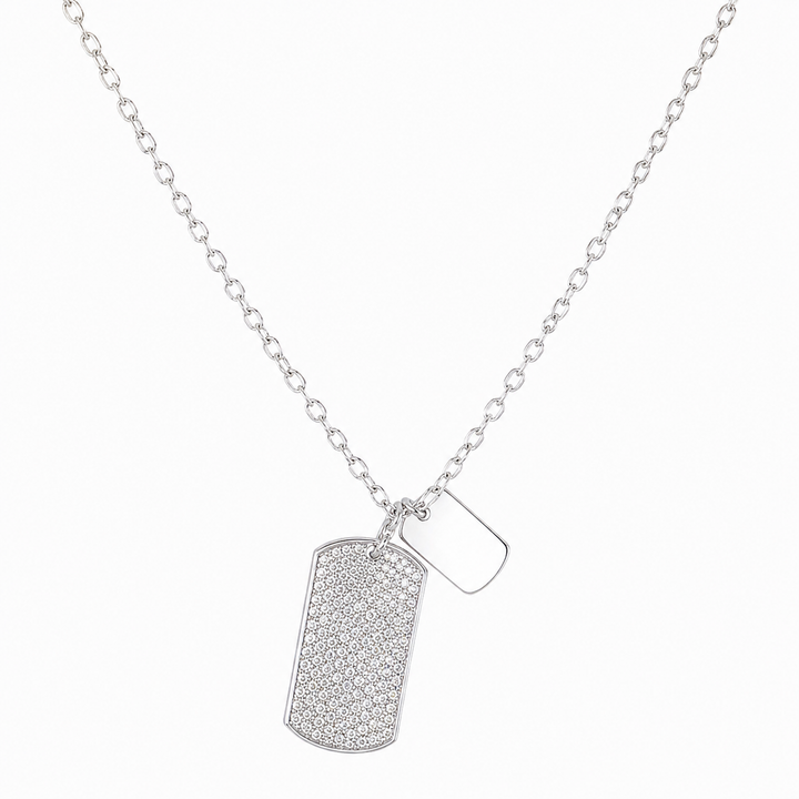 925 Sterling Silver Rectangular Tag Pendant Necklace - Silver Finish - front view