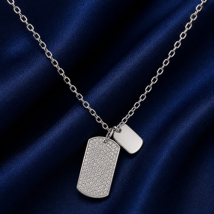 925 Sterling Silver Rectangular Tag Pendant Necklace - Silver Finish - alternate view