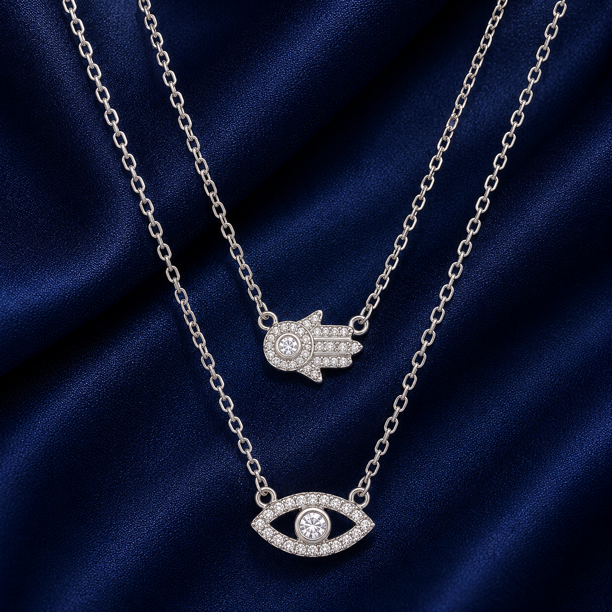 925 Sterling Silver Layered Two-Line Geometric Pendant Necklace - Silver Finish - alternate view