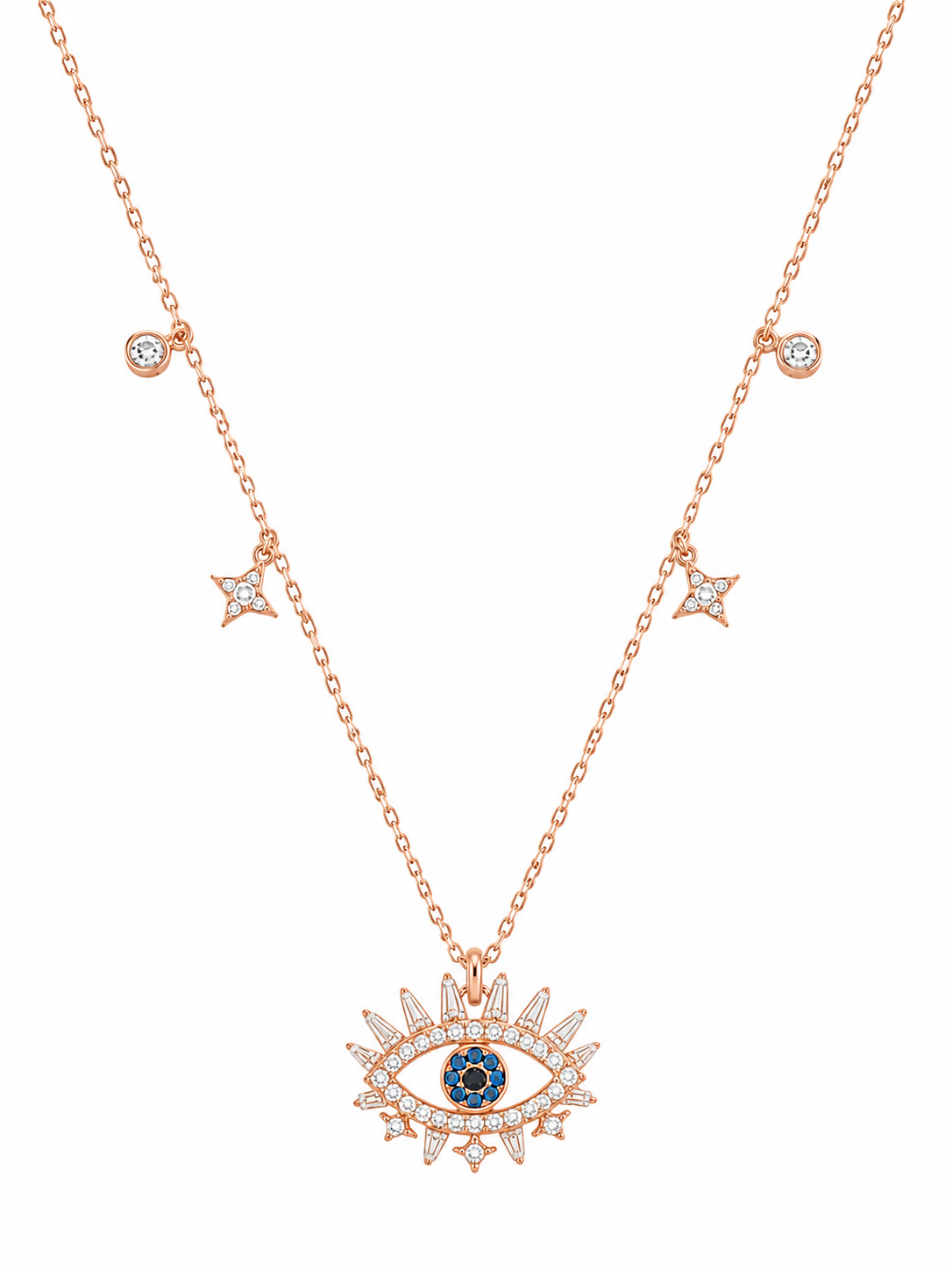 925 Sterling Silver Station Charm Pendant Necklace - Rose Gold Finish - front view