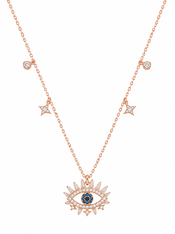 925 Sterling Silver Station Charm Pendant Necklace - Rose Gold Finish - front view