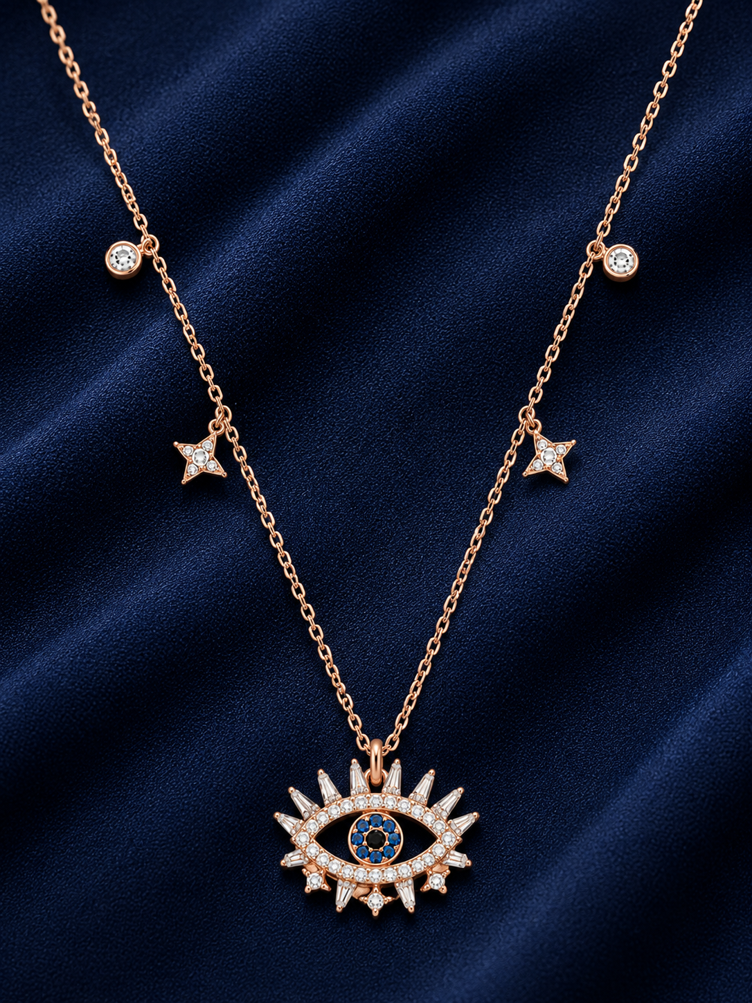 925 Sterling Silver Station Charm Pendant Necklace - Rose Gold Finish - alternate view
