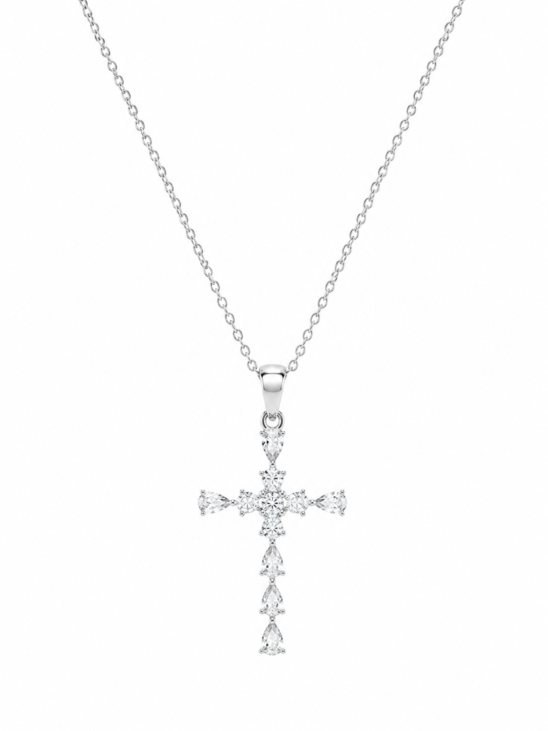 925 Sterling Silver Cross Pendant Necklace - Silver Finish - front view