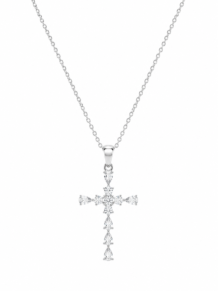 925 Sterling Silver Cross Pendant Necklace - Silver Finish - front view