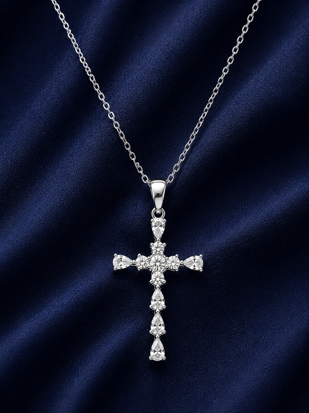 925 Sterling Silver Cross Pendant Necklace - Silver Finish - alternate view
