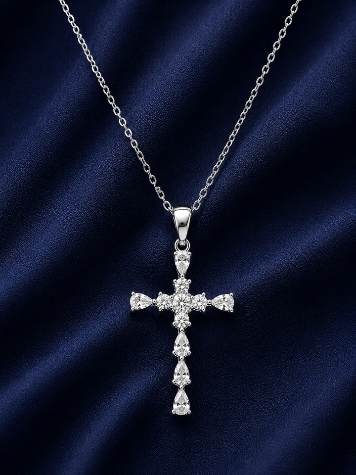 925 Sterling Silver Cross Pendant Necklace - Silver Finish - alternate view