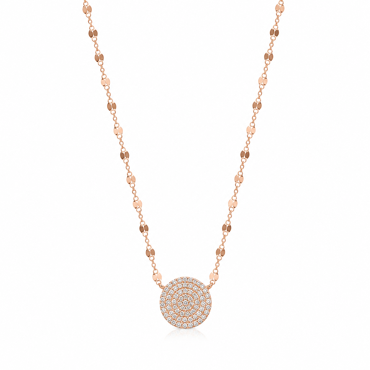 925 Sterling Silver Beaded Disc Pendant Necklace - Rose Gold Finish - alternate view
