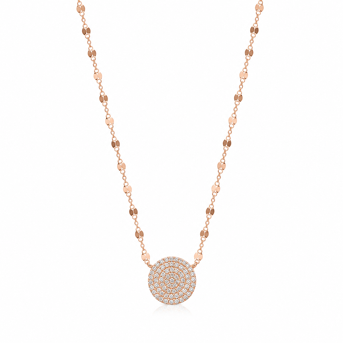 925 Sterling Silver Beaded Disc Pendant Necklace - Rose Gold Finish - alternate view