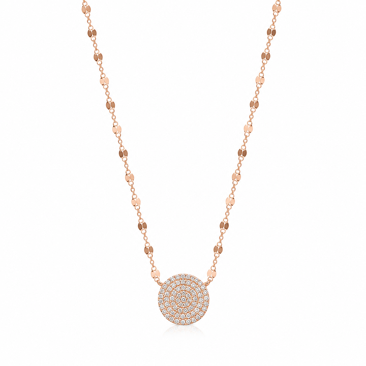 925 Sterling Silver Beaded Disc Pendant Necklace - Rose Gold Finish - alternate view