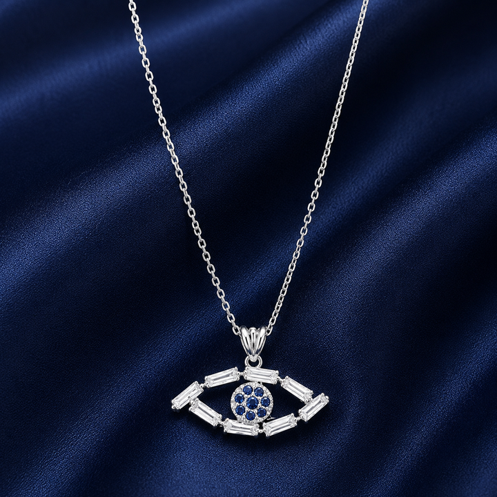 925 Sterling Silver Lash Eye Pendant Necklace - Silver Finish - front view
