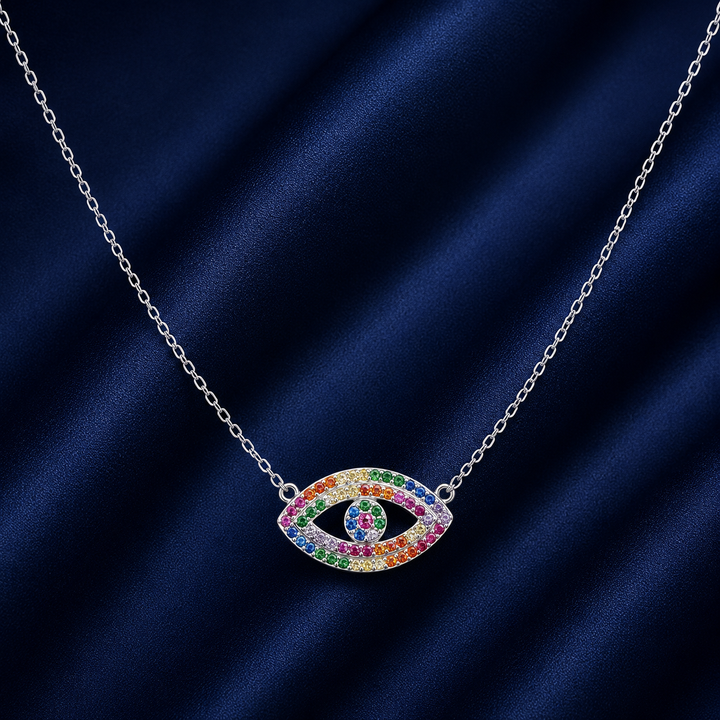 925 Sterling Silver Rainbow Eye Pendant Necklace - Silver Finish - front view
