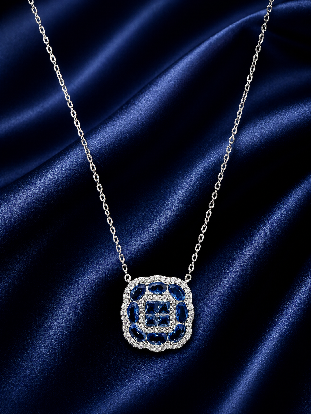 925 Sterling Silver Square Geometric Maze Pendant Necklace - Silver Finish - front view
