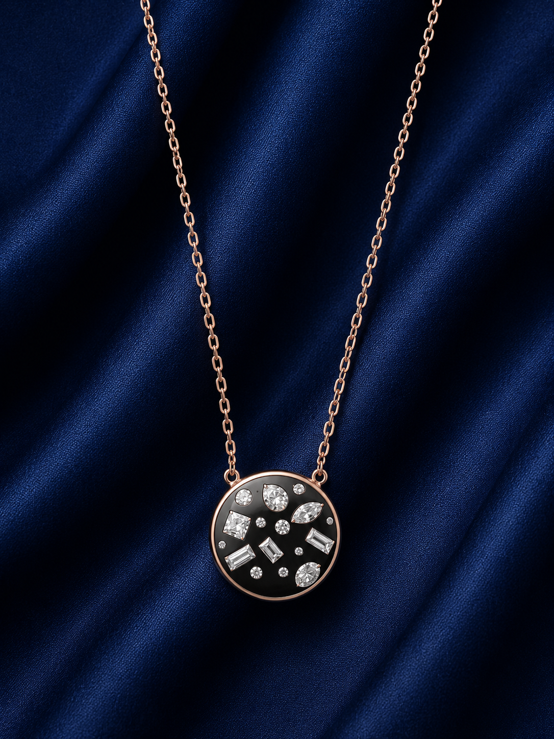 925 Sterling Silver Floral Sphere Pendant Necklace - Rose Gold Finish - front view
