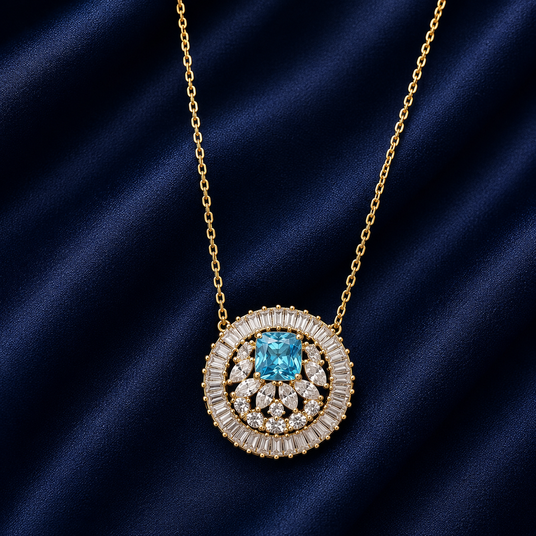 925 Sterling Silver Circular Sunburst Medallion Pendant Necklace - Rose Gold Finish - front view