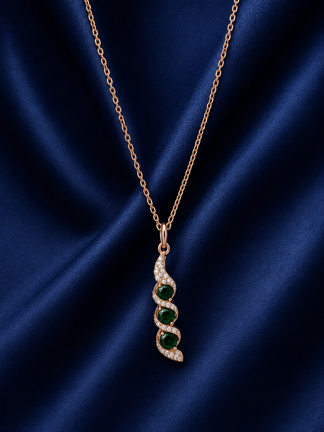 925 Sterling Silver Vertical Bar Pendant Necklace - Rose Gold Finish - front view