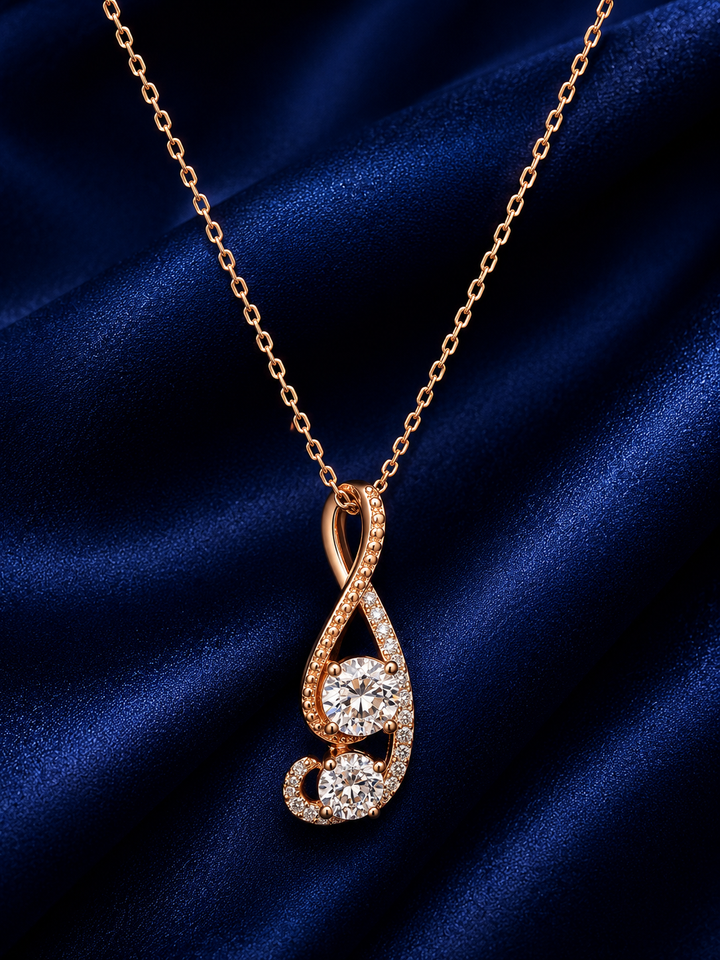 925 Sterling Silver Teardrop Spiral Pendant Necklace - Rose Gold Finish - front view