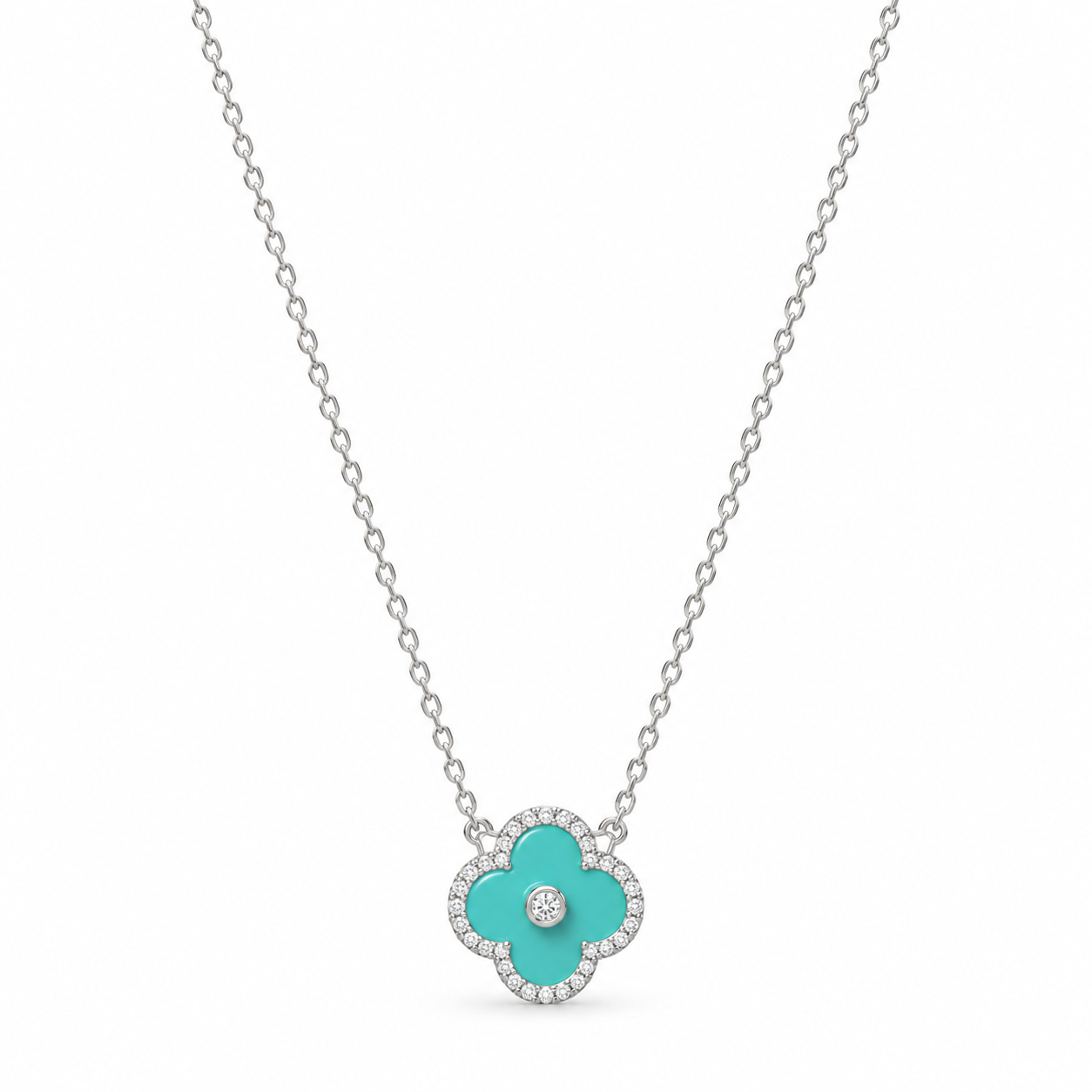925 Sterling Silver Women's Turquoise Clover Chain Pendant - Image 1