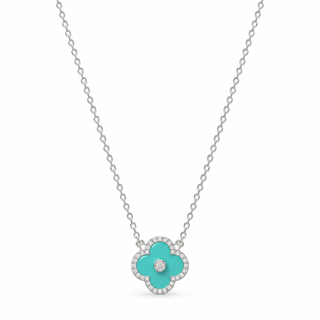 925 Sterling Silver Women's Turquoise Clover Chain Pendant - Image 1