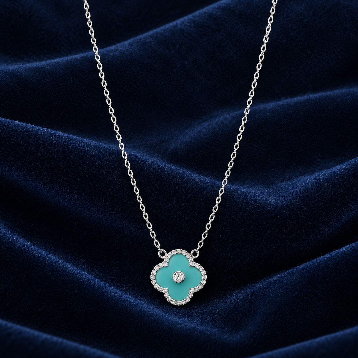 925 Sterling Silver Women's Turquoise Clover Chain Pendant - Image 2