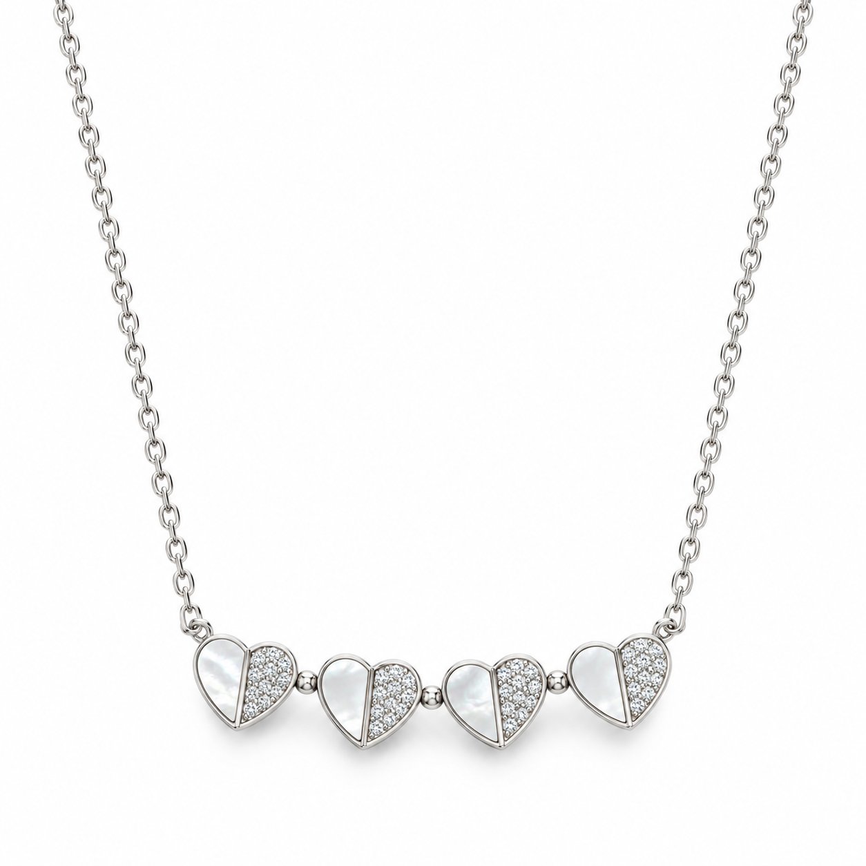925 Sterling Silver Women's Five Heart CZ Chain Pendant - Image 1