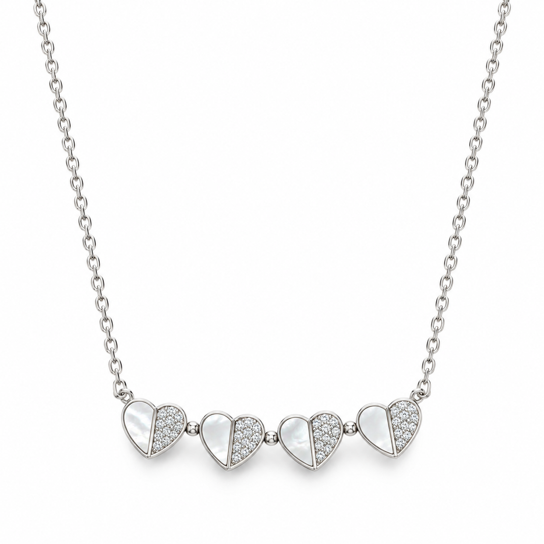 925 Sterling Silver Women's Five Heart CZ Chain Pendant - Image 1