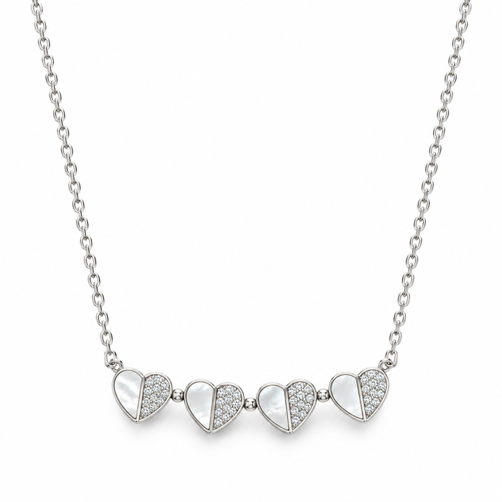 925 Sterling Silver Women's Five Heart CZ Chain Pendant - Image 1