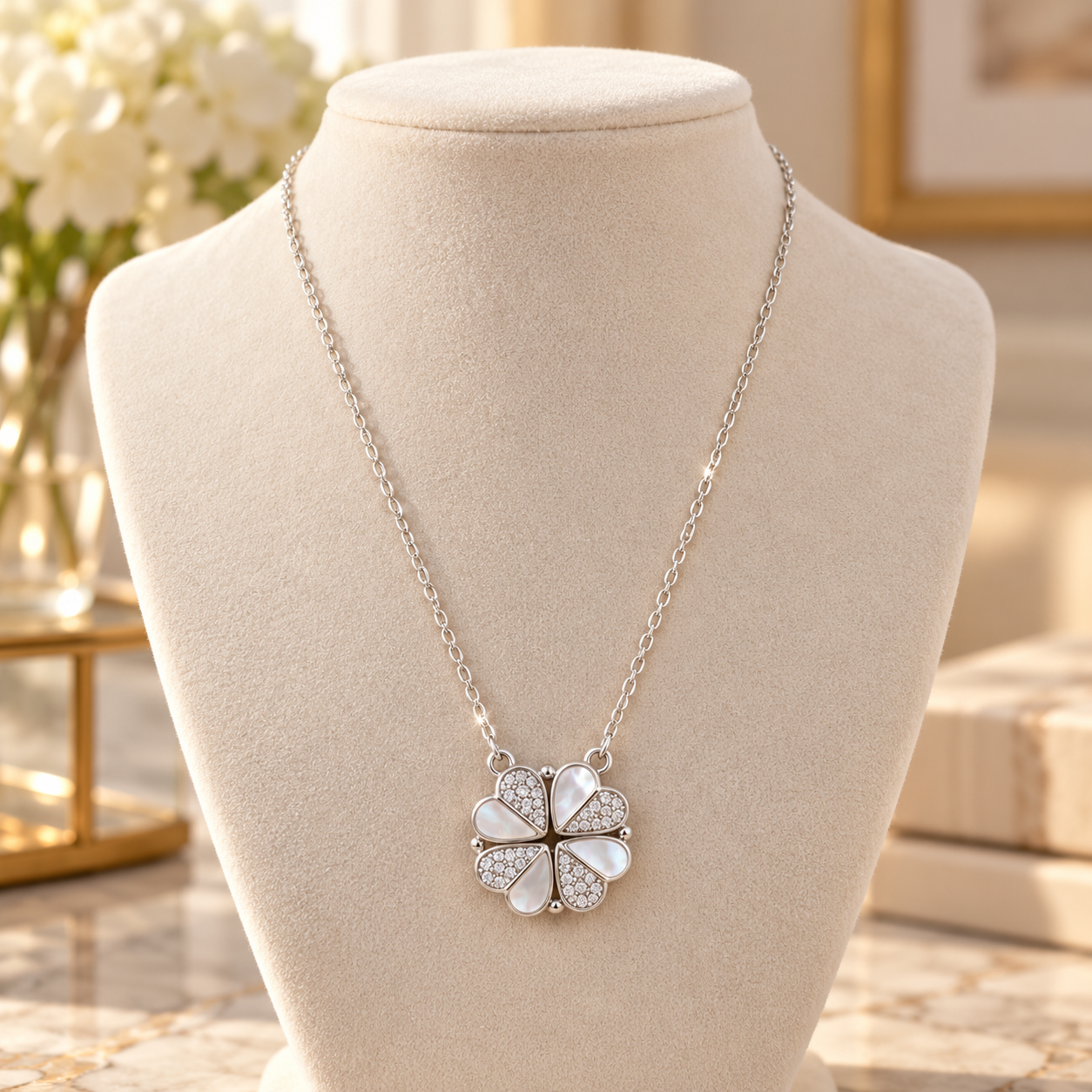 925 Sterling Silver Women's Five Heart CZ Chain Pendant - Image 3