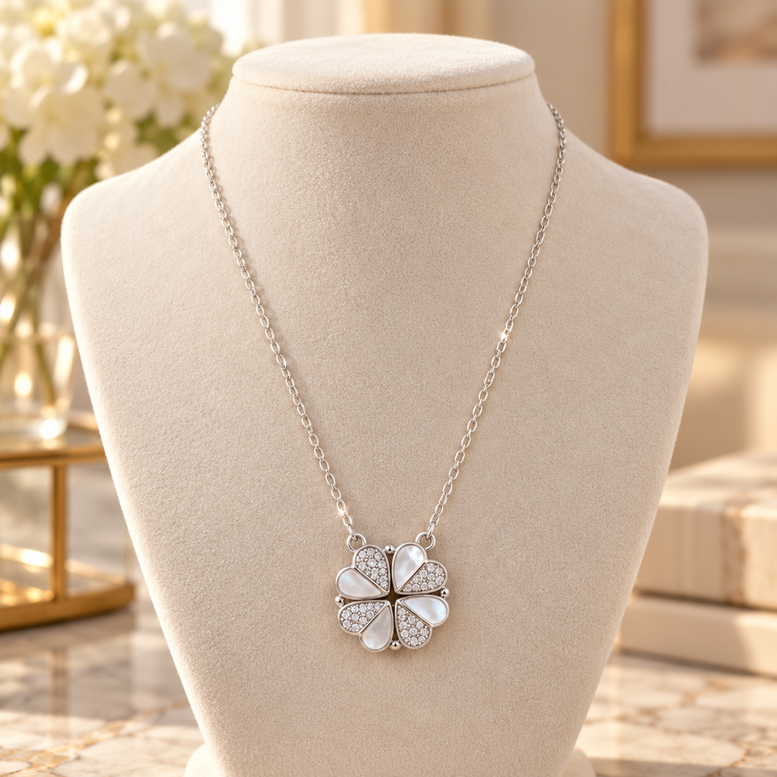 925 Sterling Silver Women's Five Heart CZ Chain Pendant - Image 3