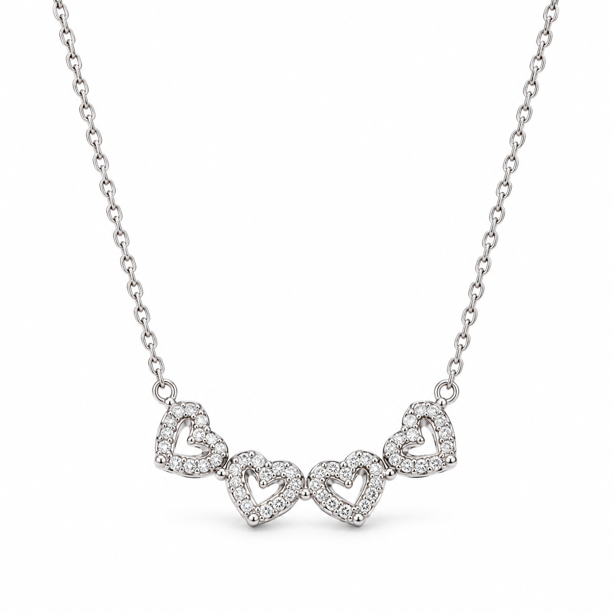 925 Sterling Silver Women's Multi-Heart CZ Chain Pendant - Image 1