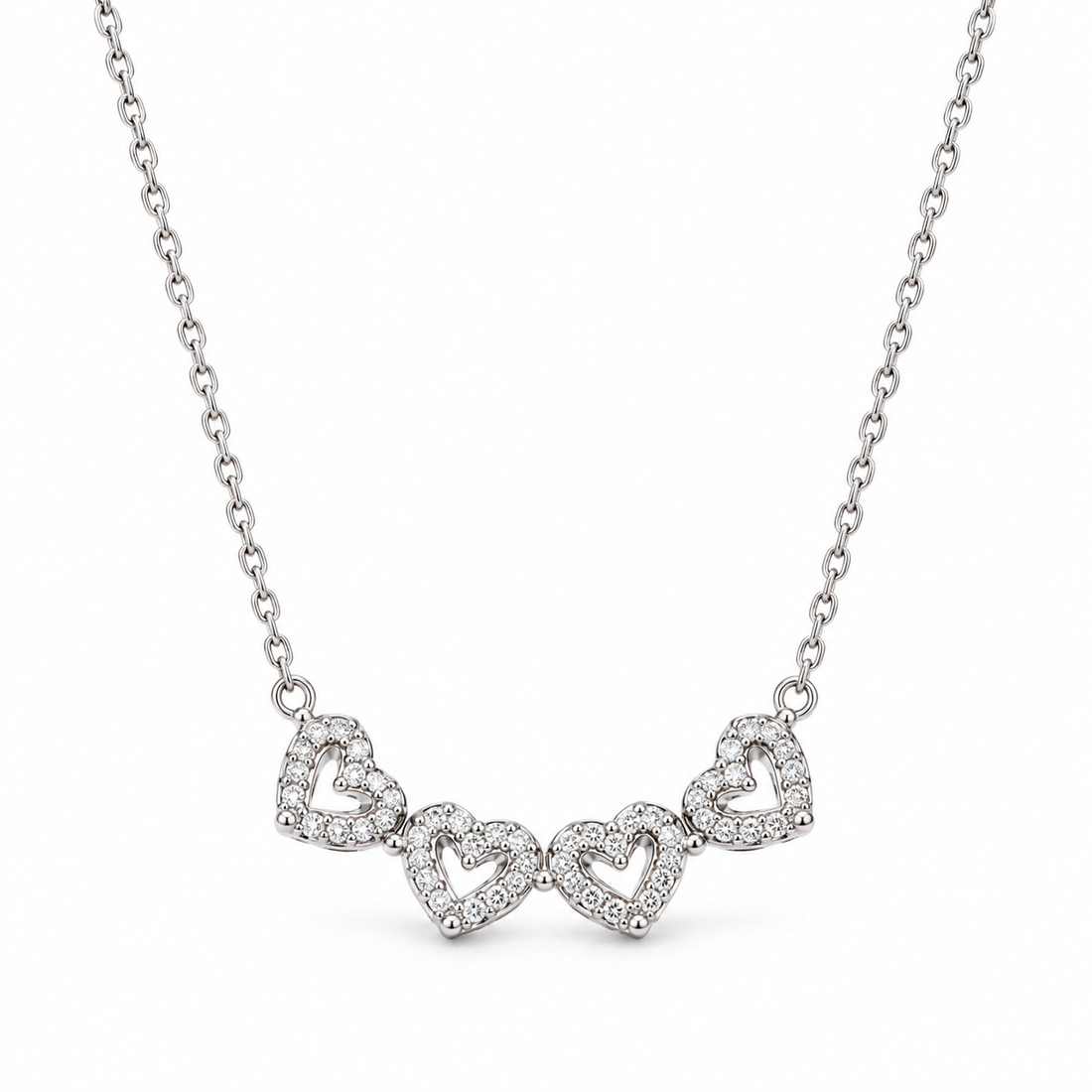 925 Sterling Silver Women's Multi-Heart CZ Chain Pendant - Image 1