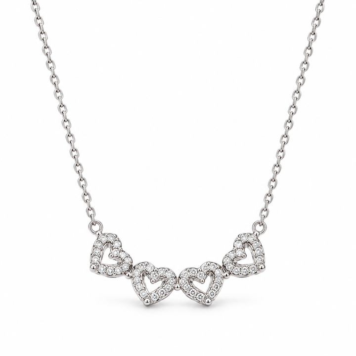 925 Sterling Silver Women's Multi-Heart CZ Chain Pendant - Image 1