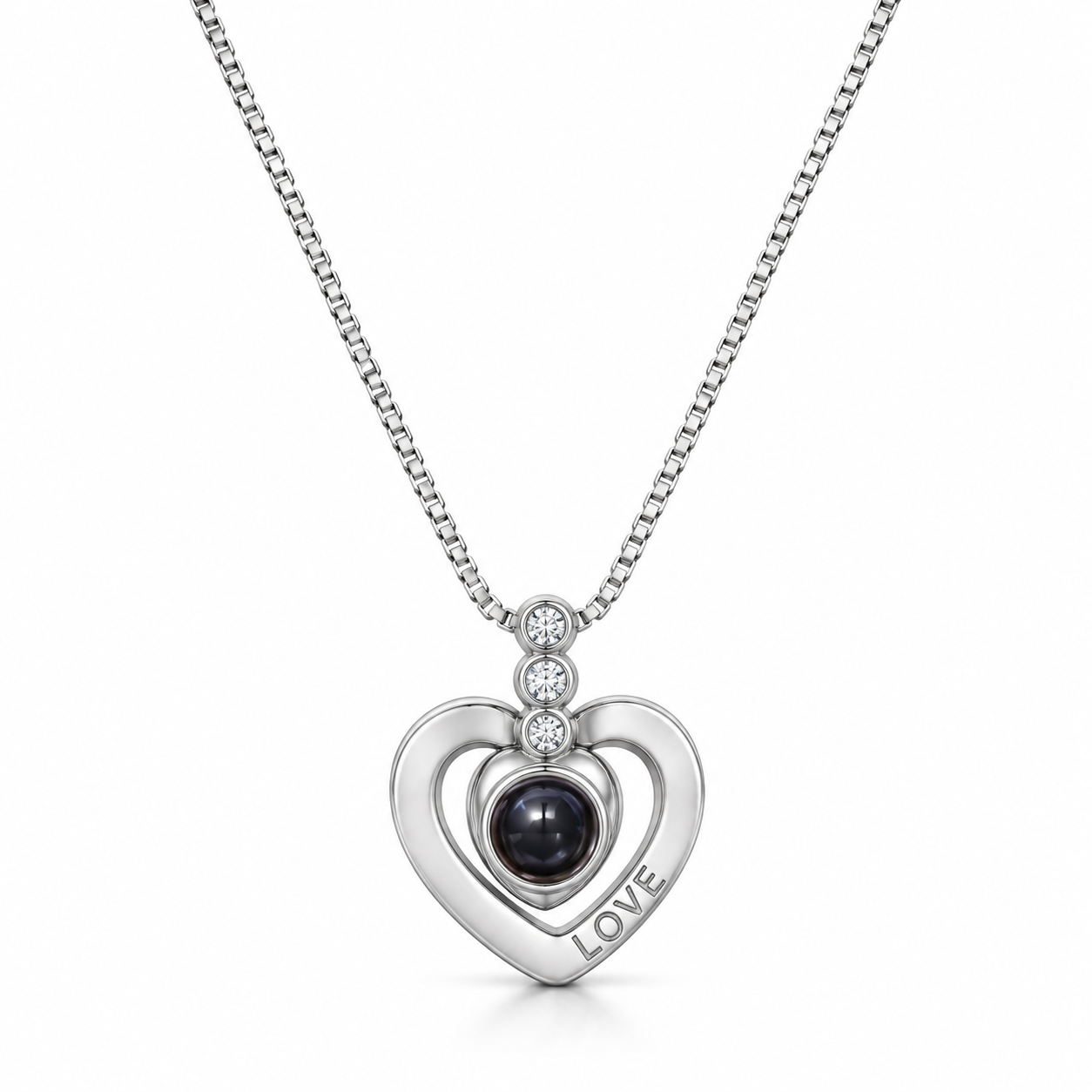 925 Sterling Silver Women's Heart Projection Chain Pendant – I Love You in 180 Languages - Image 1