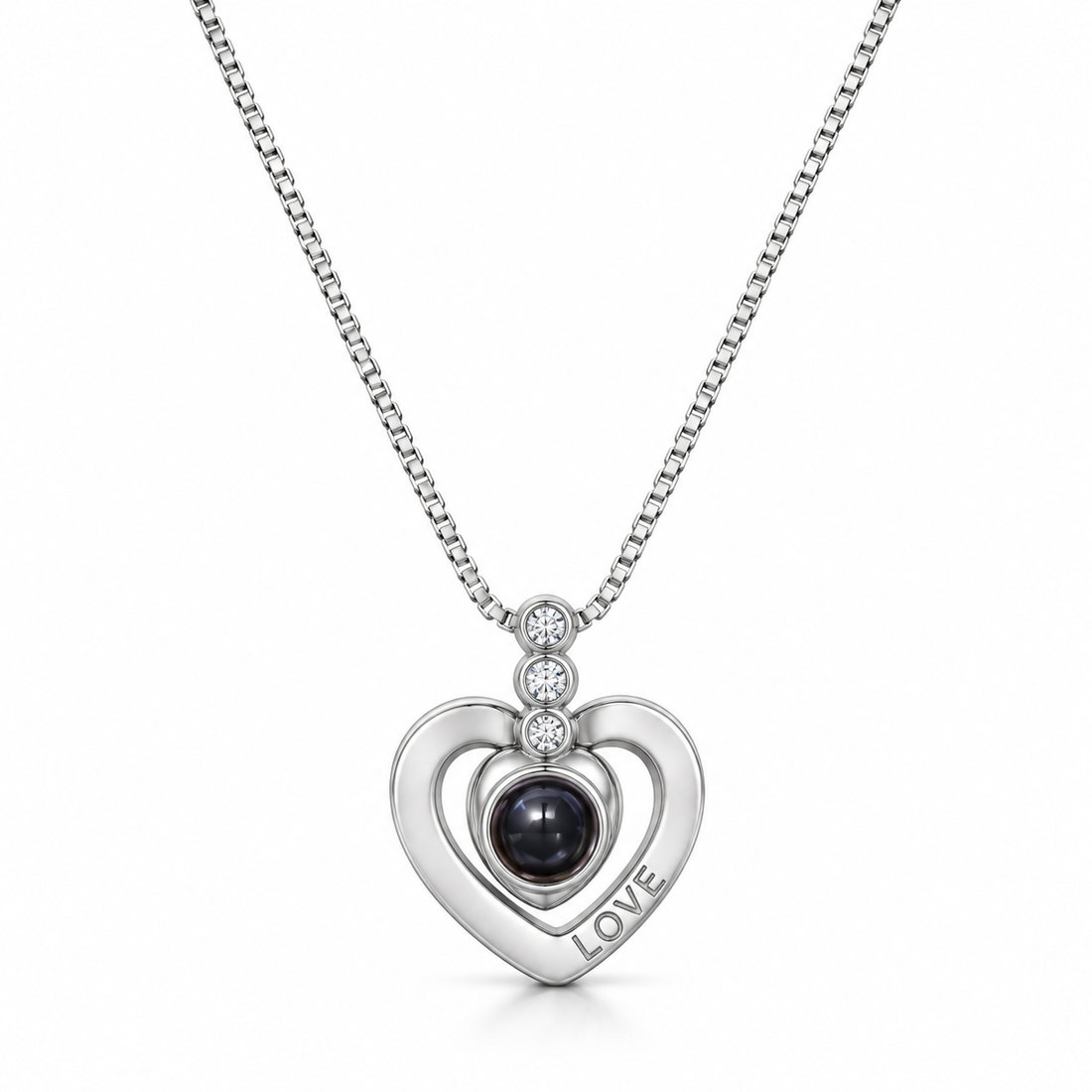925 Sterling Silver Women's Heart Projection Chain Pendant – I Love You in 180 Languages - Image 1