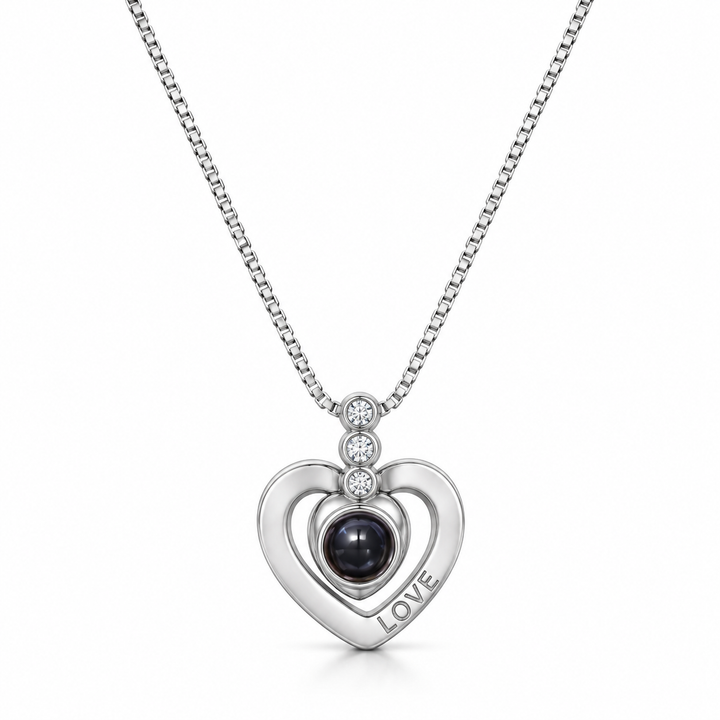 925 Sterling Silver Women's Heart Projection Chain Pendant – I Love You in 180 Languages - Image 1
