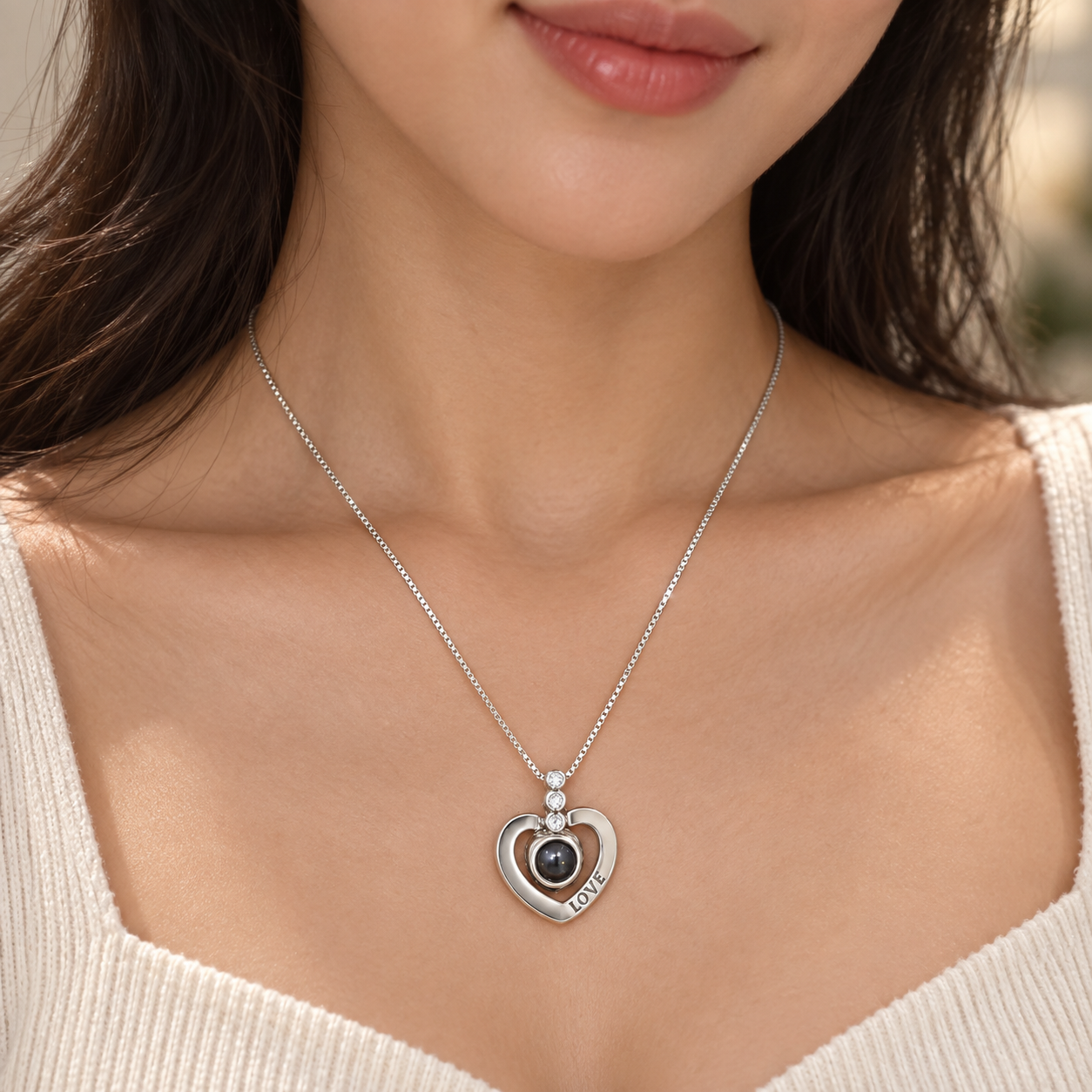 925 Sterling Silver Women's Heart Projection Chain Pendant – I Love You in 180 Languages - Image 4