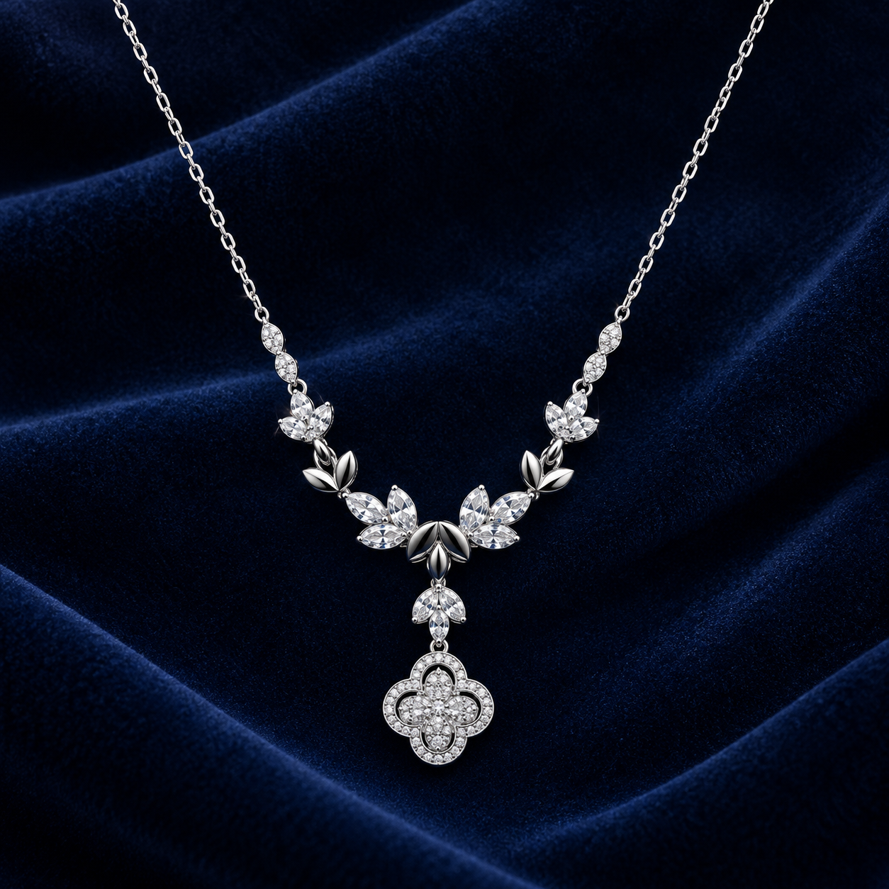 925 Sterling Silver Women's Floral Vine Drop CZ Chain Pendant - Image 2