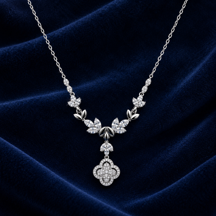 925 Sterling Silver Women's Floral Vine Drop CZ Chain Pendant - Image 2