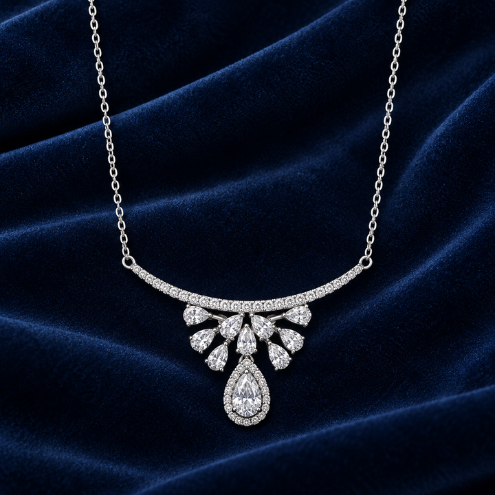 925 Sterling Silver Women's Leaf Cluster Teardrop CZ Chain Pendant - Image 2